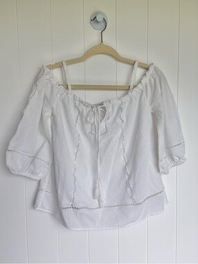 Trina Turk White Cotton Women’s White Off-Shoulder Boho Peasant Top Size Small